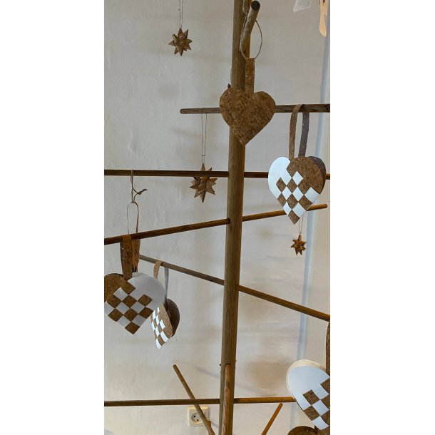 Eiki flettet julehjerte i kork, hvid/natur