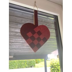 Eiki flettet julehjerte i kork, rd/mrkerd