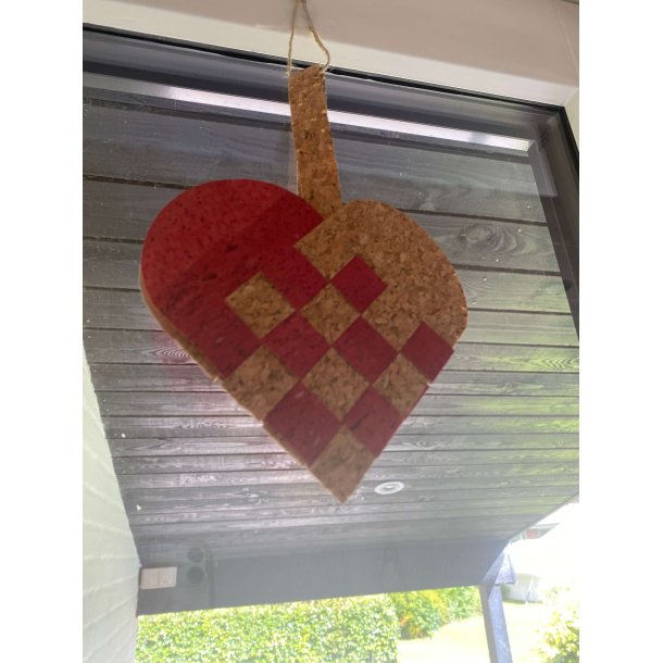 Eiki flettet julehjerte i kork, rd/natur