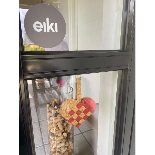 Eiki flettet julehjerte i kork, rd/natur