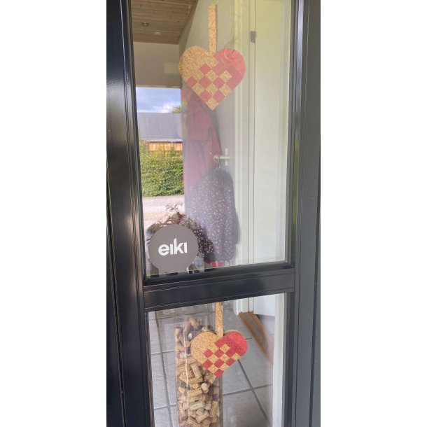 Eiki flettet julehjerte i kork, rd/natur