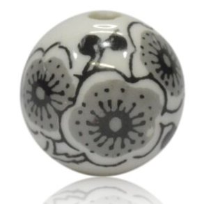 MyCandle tilbeh�r - hvid kugle med sorte blomster, 3 cm