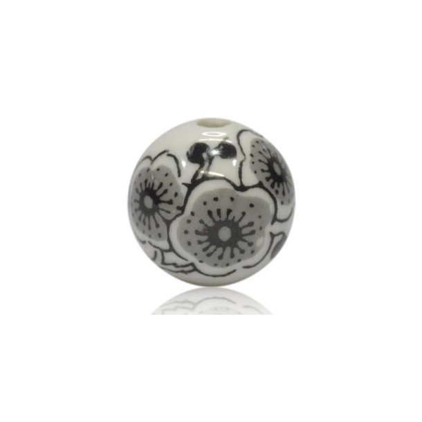 MyCandle tilbehr - hvid kugle med sorte blomster, 3 cm