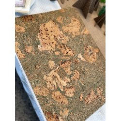 Dkkeserviet i naturkork med grnt mnster, aflang