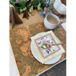 Dkkeserviet i naturkork med grnt mnster, aflang