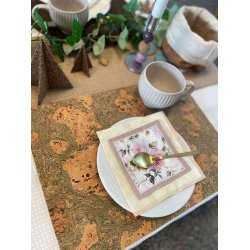 Dkkeserviet i naturkork med grnt mnster, aflang