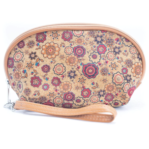 Clutch i kork med kraftigt blomstermotiv