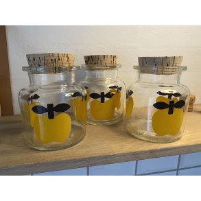 Retro krukker med gule bler og korklg, 3 stk.