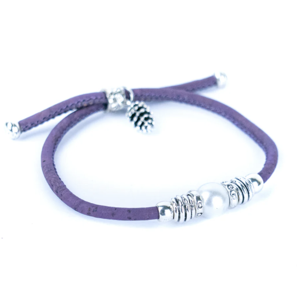 Armbnd i lilla kork med perle