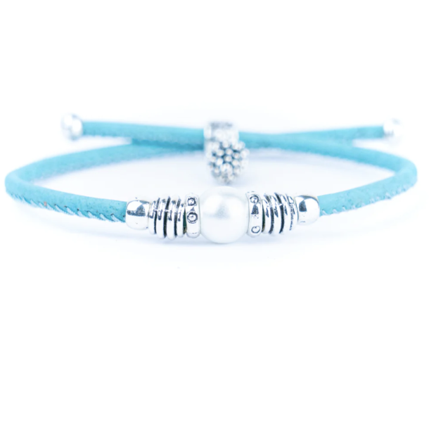 Armbnd i turkis kork med perle