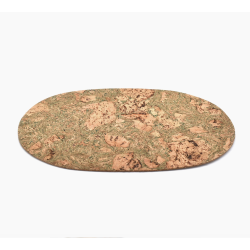Dkkeserviet i kork, naturfarve med grnt mnster, aflang/oval