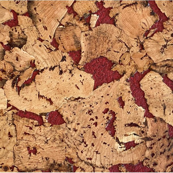 Dkkeserviet i naturfarve med rdt mnster, oval