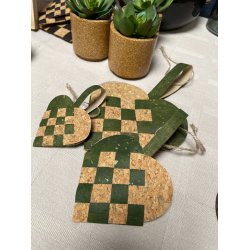 Eiki flettet julehjerte i kork, grn/natur