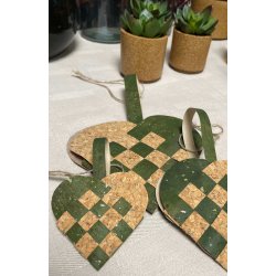 Eiki flettet julehjerte i kork, grn/natur