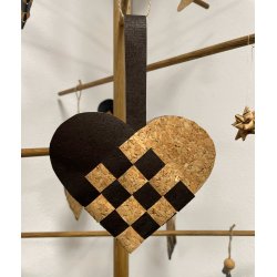 Eiki flettet julehjerte i kork, mrkebrun/natur