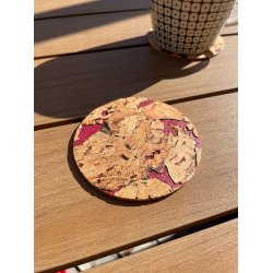 Glasbrikker i natur kork med r�dt m�nster, runde, 4 stk.