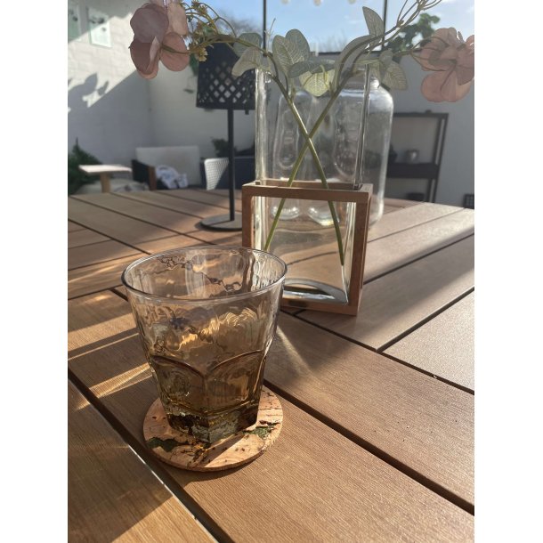 Glasbrikker i natur kork med gr�nt m�nster, runde, 4 stk.