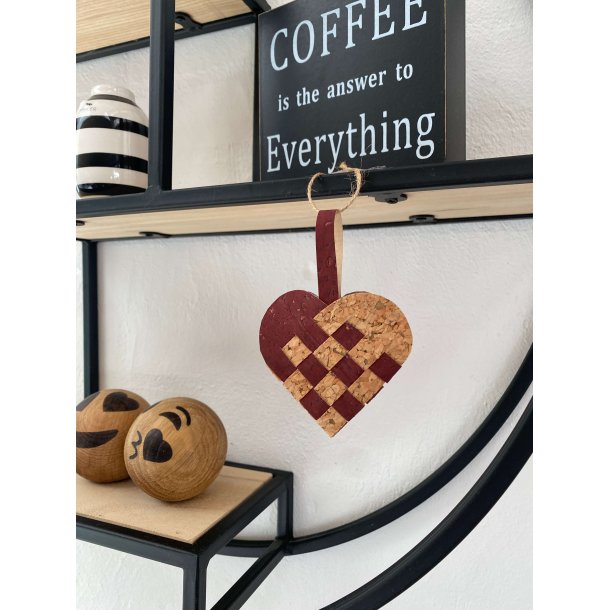 Eiki flettet julehjerte i kork, mrkerd/natur