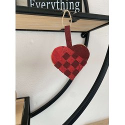 Eiki flettet julehjerte i kork, rd/mrkerd