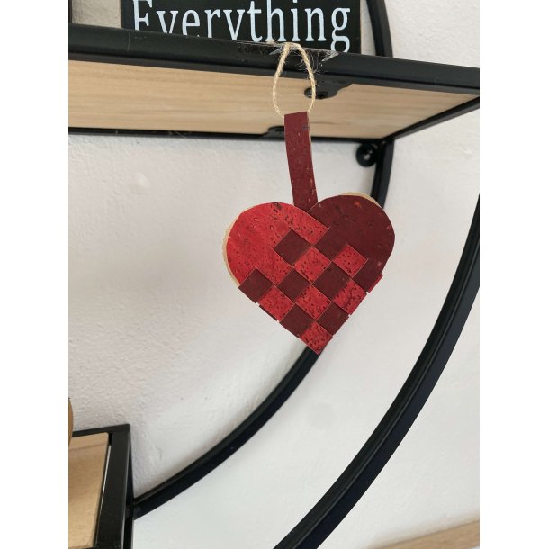 Eiki flettet julehjerte i kork, rd/mrkerd