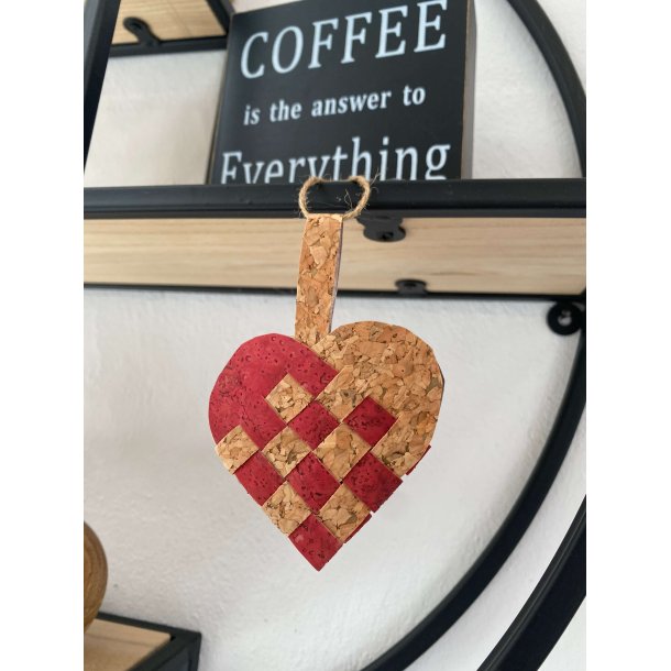 Eiki flettet julehjerte i kork, rd/natur