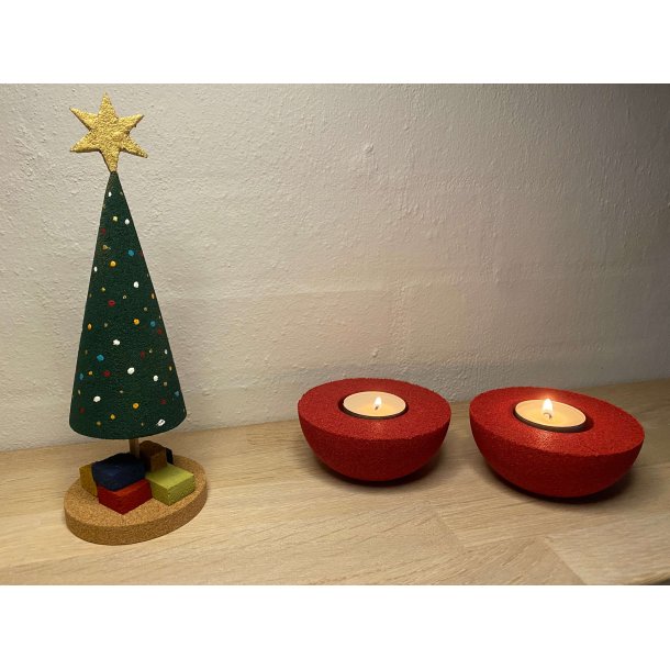 Fyrfadslysholdere i kork, rde - 2 stk.