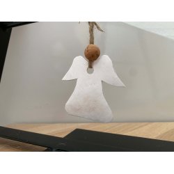 Eiki juleengel til ophng i kork, hvid