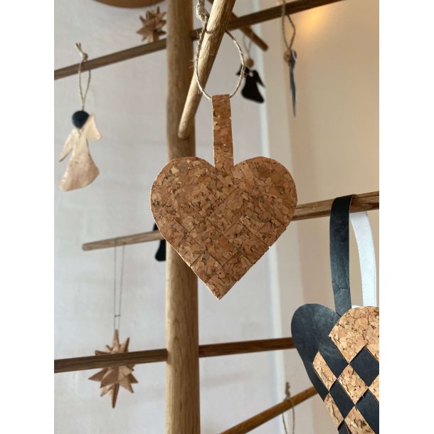 Eiki flettet julehjerte i kork, natur