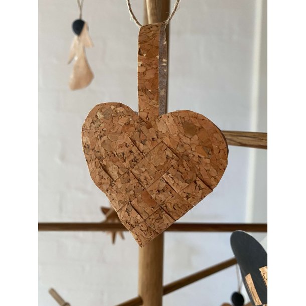 Eiki flettet julehjerte i kork, natur