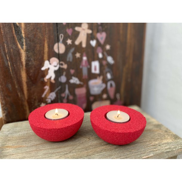 Fyrfadslysholdere i kork, rde - 2 stk.