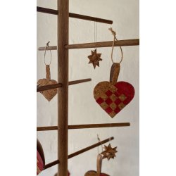 Eiki flettet julehjerte i kork, rd/natur