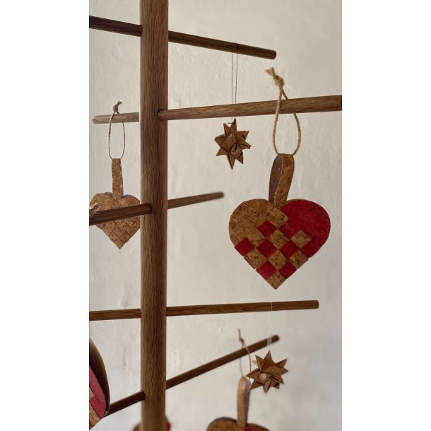 Eiki flettet julehjerte i kork, rd/natur