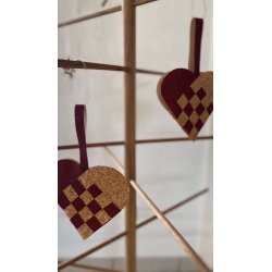 Eiki flettet julehjerte i kork, mrkerd/natur