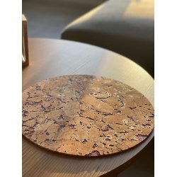 D�kkeserviet i naturkork med r�dt m�nster, rund 30 cm