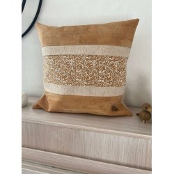 Eiki pude i kork, natur og hvide nuancer med 5 striber