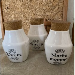 Retro tre hvide Sholm krydderikrukker