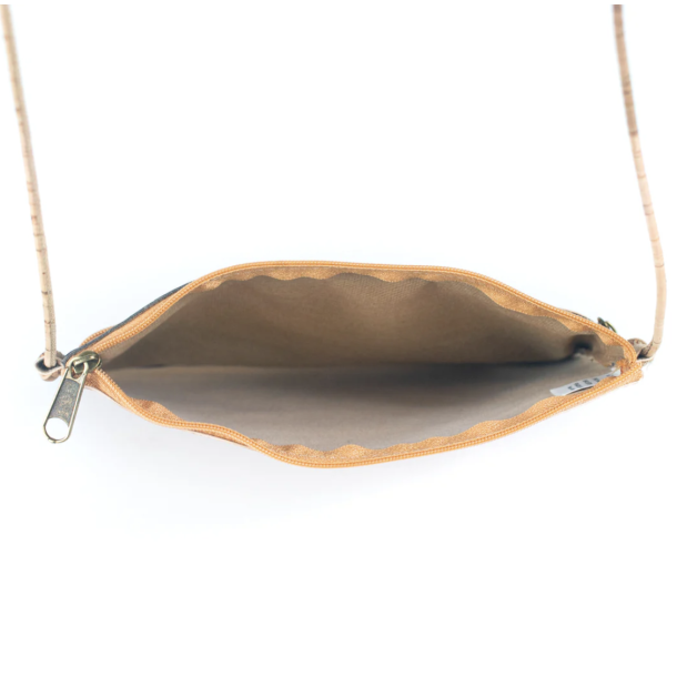 Lille taske i natur kork og m�rkebl�t kork med guldm�nster