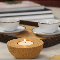 Fyrfadslysholdere i kork, neutrale - 2 stk.