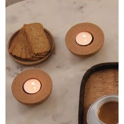 Fyrfadslysholdere i kork, neutrale - 2 stk.