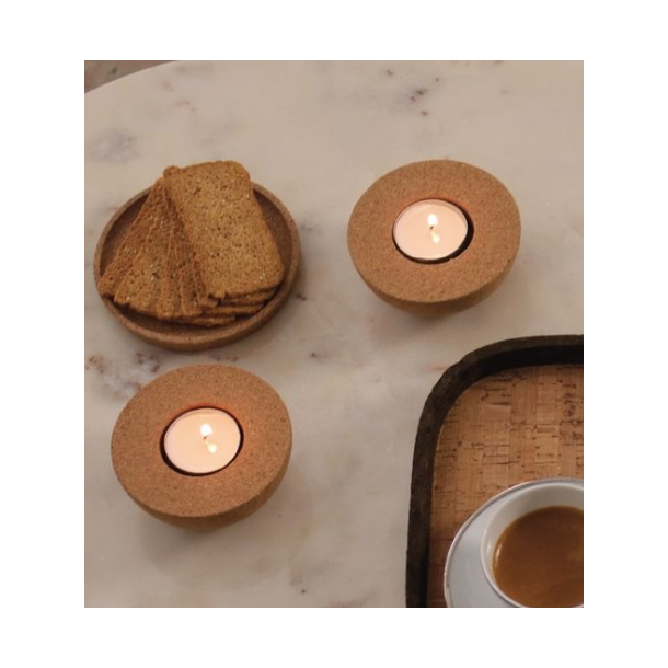 Fyrfadslysholdere i kork, neutrale - 2 stk.