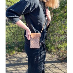 Mobiltaske i kork med hvidt blomstermnster