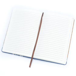 Notesbog i kork med mnster af solsikker