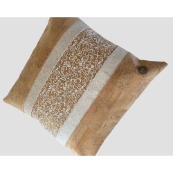 Eiki pude i kork, natur og hvide nuancer med 5 striber