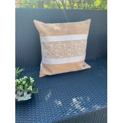 Eiki pude i kork, natur og hvide nuancer med 5 striber