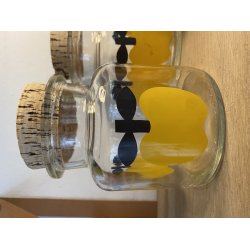 Retro krukker med gule bler og korklg, 3 stk.