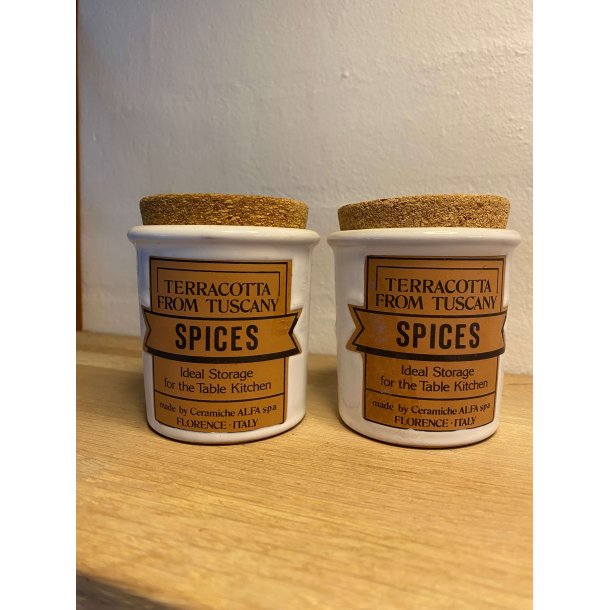 Retro terracotta krydderikrukker med korklg, 2 stk.