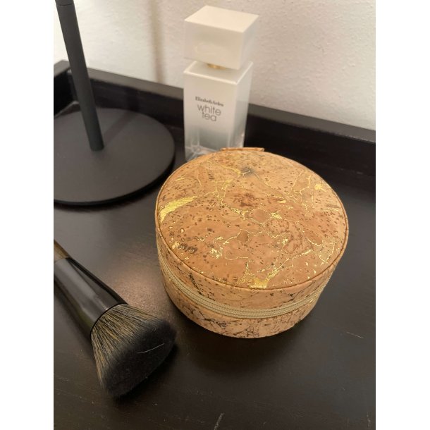 Smykkeskrin i kork med guldnister, rund