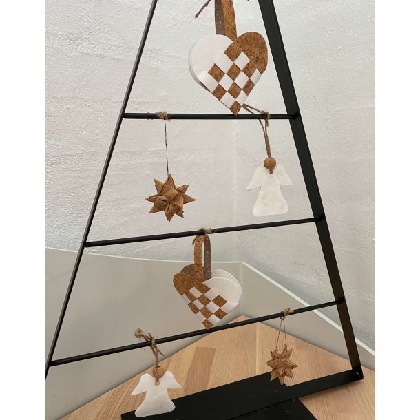 Eiki flettet julehjerte i kork, hvid/natur