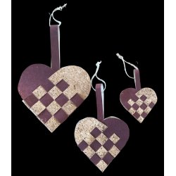 Eiki flettet julehjerte i kork, mrkerd/natur