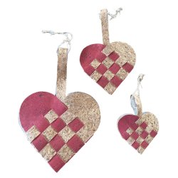 Eiki flettet julehjerte i kork, rd/natur